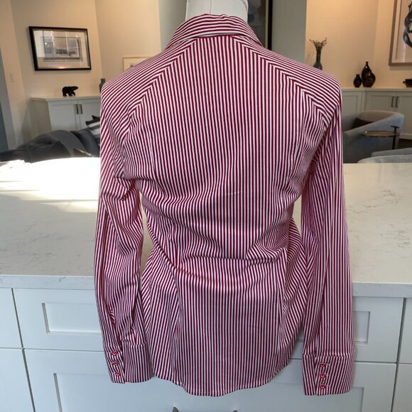 Desoto Eve Collared V Neck Striped Button Down Cotton Blouse Red Wht Sz 36 NWOT - Picture 5 of 15